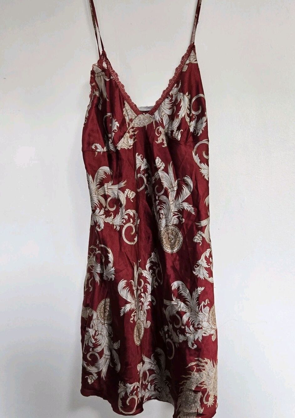 Slip Dress Womens L Floral Filigree Red Tropical Midi Boho Festival Indie Summer
